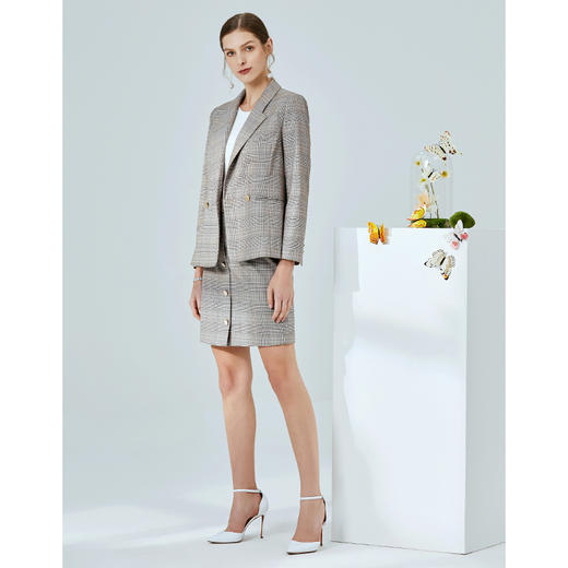 EITIE爱特爱春季新款通勤干练帅气英伦风格子西装外套女中长A2003401 商品图1