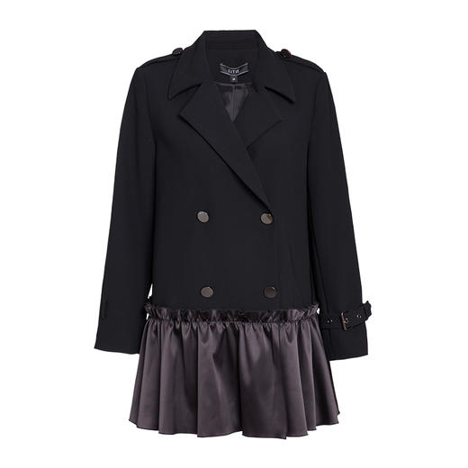 EITIE爱特爱春季新款通勤时尚拼接翻领双排扣西装外套女中长6104802 商品图3