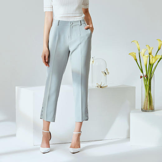 EITIE爱特爱春季新款干练百搭开叉高腰直筒裤九分裤女显瘦A2005405 商品图3