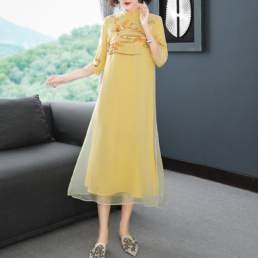 中式复古，刺绣欧根纱改良版连衣裙YFN-5007 商品图1