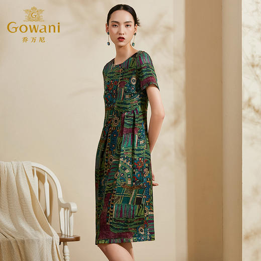 乔万尼新款夏装时尚印花桑蚕丝宽松直筒真丝连衣裙中长款ES2E177 商品图2