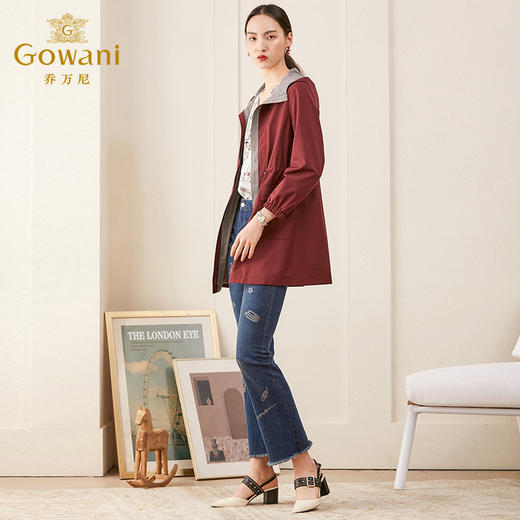 乔万尼时尚流行风衣中长款春季新款收腰修身连帽外套ES1A001 商品图2