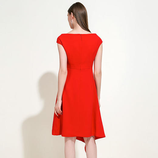 EITIE爱特爱女装夏季新款红色荷叶边修身显瘦一字领连衣裙薄5907615  商品图2