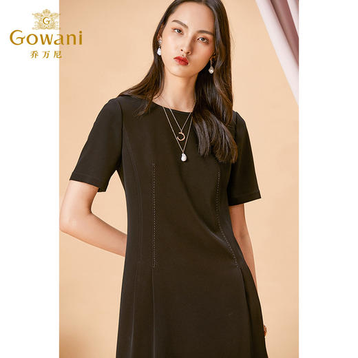 乔万尼春季新款短袖连衣裙女简约大气气质修身百搭小黑裙中长ES1E016 商品图2