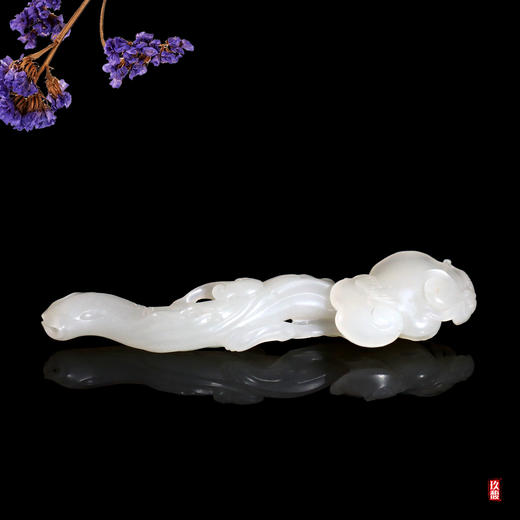 和田玉(白玉)籽料挂件-- 灵芝如意 25.1g