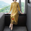 复古中国风，改良刺绣旗袍中长款修身连衣裙YFN-19513 商品缩略图0