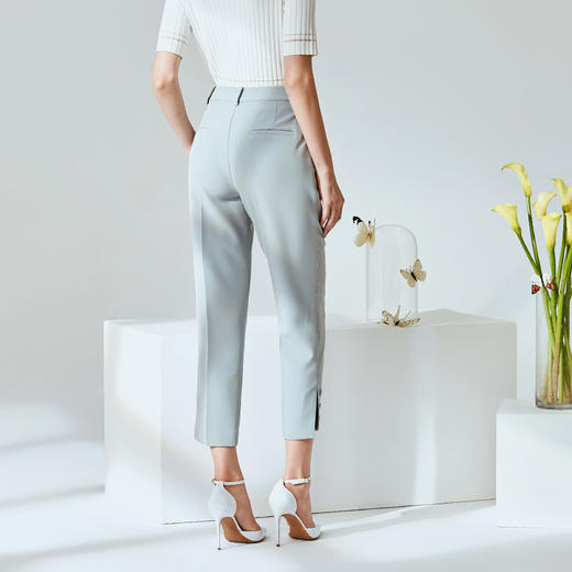 EITIE爱特爱春季新款干练百搭开叉高腰直筒裤九分裤女显瘦A2005405 商品图4