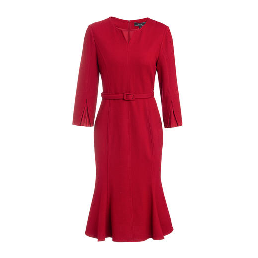 EITIE爱特爱春季新款简约显瘦V领包臀收腰喇叭袖连衣裙女中长6107803 商品图4