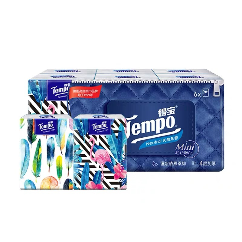 TEMPO/得宝 无香手帕纸MINI系列4层加厚5张*6包纸巾纸品迷你便携JPY带授权招加盟代理
