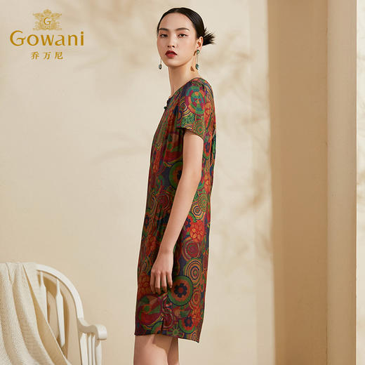 乔万尼新款夏桑蚕丝印花宽松直筒休闲真丝连衣裙女中长款ES2E128 商品图2