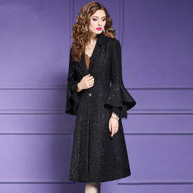 FMY-19187新款喇叭袖亮丝显瘦中长款chic风衣