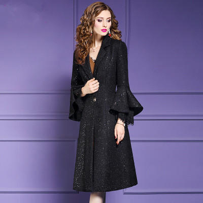 FMY-19187新款喇叭袖亮丝显瘦中长款chic风衣 商品图0