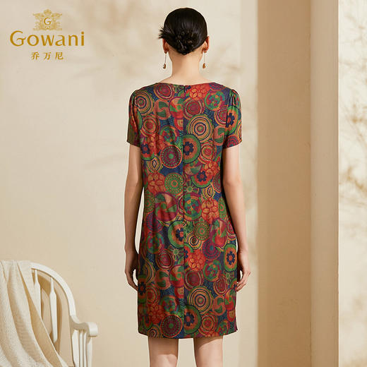 乔万尼新款夏桑蚕丝印花宽松直筒休闲真丝连衣裙女中长款ES2E128 商品图3