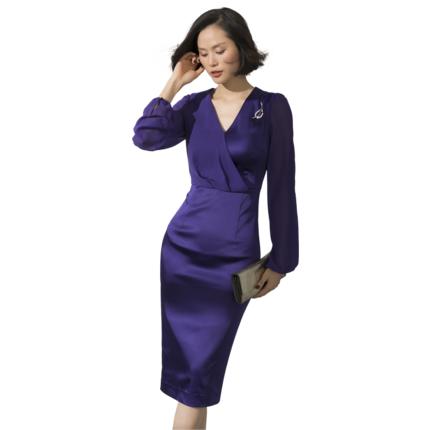 孤品-颈袖添香年春季新品新款女装时尚OL职业装包臀修身女士连衣裙J3542A（）不退可换 商品图4