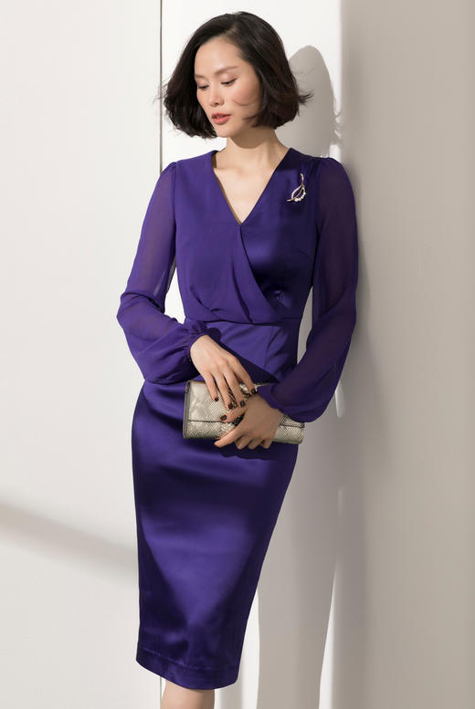 孤品-颈袖添香年春季新品新款女装时尚OL职业装包臀修身女士连衣裙J3542A（）不退可换 商品图0