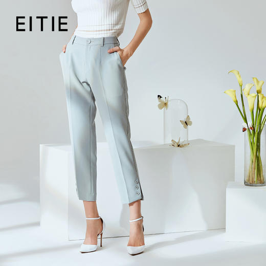 EITIE爱特爱春季新款干练百搭开叉高腰直筒裤九分裤女显瘦A2005405 商品图0
