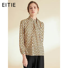 EITIE爱特爱女装春秋新品领口飘带时尚复古印花优雅小上衣T恤6013705