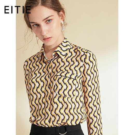 EITIE爱特爱女装秋季新款设计感小众简约时尚复古印花衬衫薄6009704 商品图0