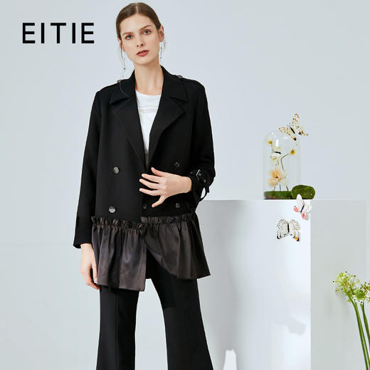 EITIE爱特爱春季新款通勤时尚拼接翻领双排扣西装外套女中长6104802 商品图0