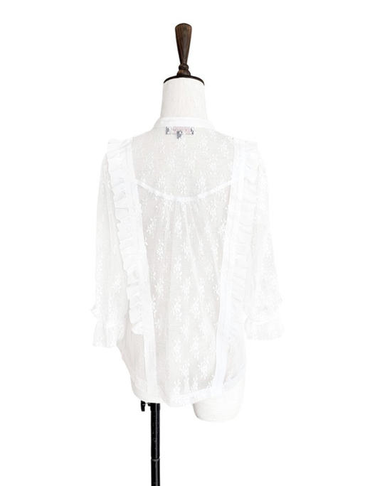 TYNVIE 褶花装饰羊脚袖蕾丝上衣 - 白色 商品图2