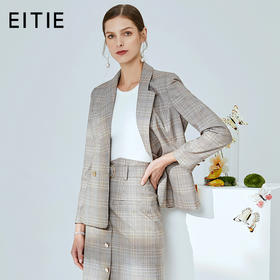 EITIE爱特爱春季新款通勤干练帅气英伦风格子西装外套女中长A2003401