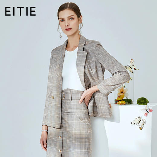 EITIE爱特爱春季新款通勤干练帅气英伦风格子西装外套女中长A2003401 商品图0