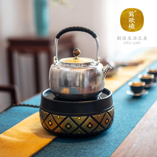 莺歌烧 黑底金菱乳钉纹电陶炉 商品图1