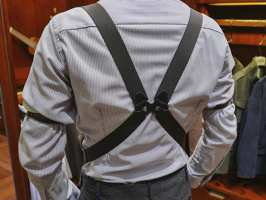 albertthurston复古男士背带x型棕拼黑