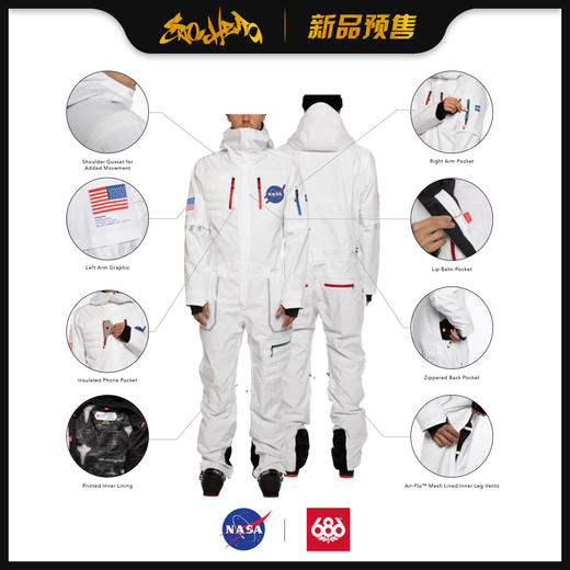 [SNOWHERO新品预售]686 2021 NASA合作款 白色连体服 商品图0