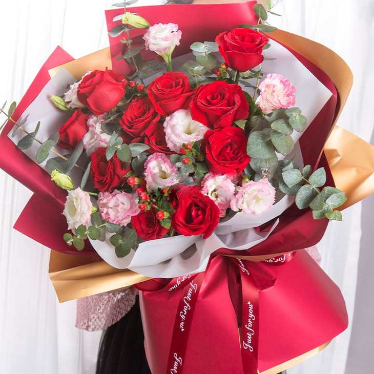 11朵玫瑰洋桔梗花混搭精美花束送女朋友老婆生日表白浪漫七夕情人节