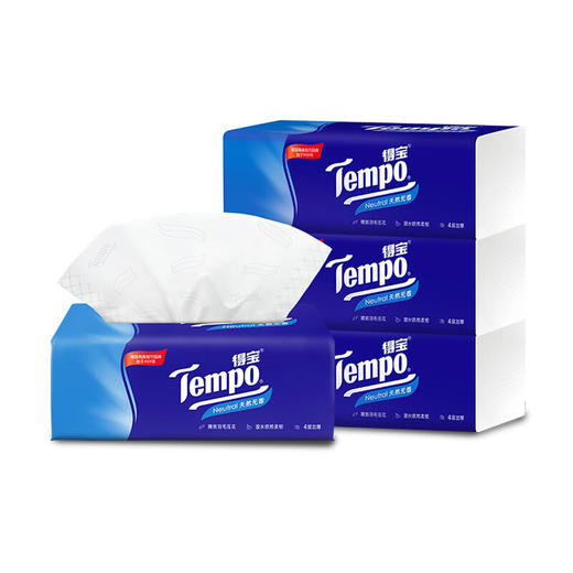 Tempo源自德国1929 得宝抽纸 4层 90抽 加厚 面巾纸 天然无香 德宝 抽纸 卫生纸 手纸 面巾纸 商品图1