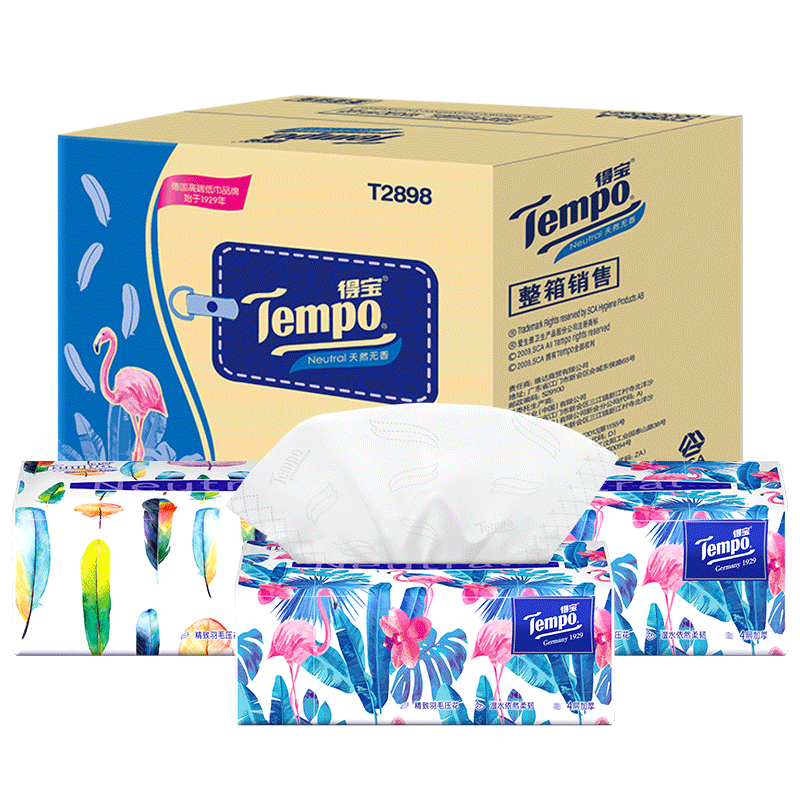 Tempo源自德国1929 MINI系列纸巾 18包整箱 无味 软抽 4层80抽 抽纸 德宝 得宝 面巾纸