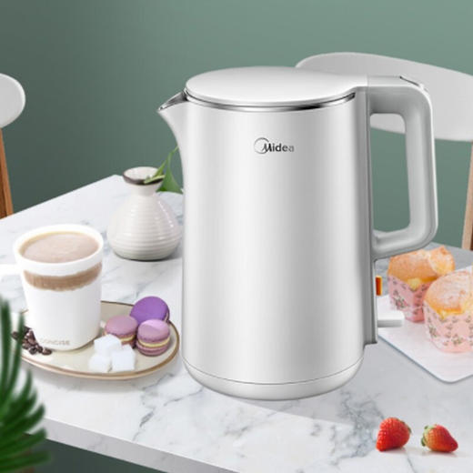 美的（508266）电水壶HJ1515a  1.5L容量 304不锈钢胆 白色 自动断电 电热水壶烧水壶 商品图3
