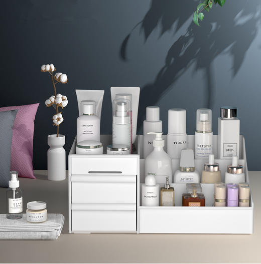 化妆盒桌面化妆品收纳盒抽屉式塑料首饰储物整理收纳置物架 商品图1