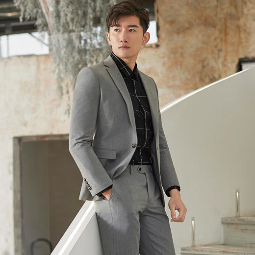 贝纳川春季新款时尚潮流修身灰色西装外套100025032118 商品图2