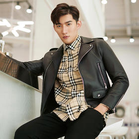 贝纳川男皮衣机车服潮流帅气皮夹克软皮衣男士真皮外套120107001402