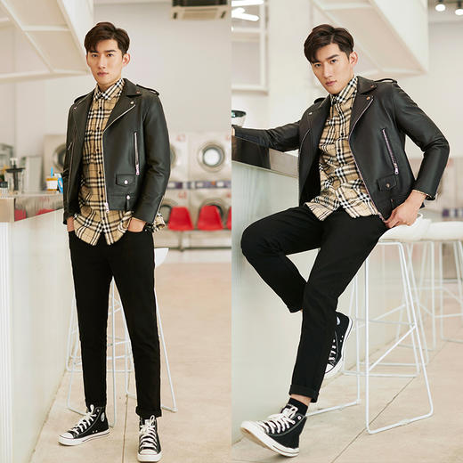 贝纳川男皮衣机车服潮流帅气皮夹克软皮衣男士真皮外套120107001402 商品图5