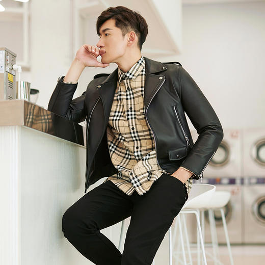 贝纳川男皮衣机车服潮流帅气皮夹克软皮衣男士真皮外套120107001402 商品图1