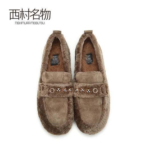 西村名物羊毛皮加绒保暖乐福鞋2020春季新款圆头低跟平底毛毛鞋女X20AM16081 商品图2