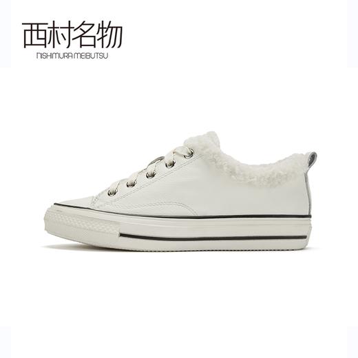 西村名物牛皮加绒小白鞋女2019冬季新款保暖黑色饼干鞋X29CM34191 商品图2