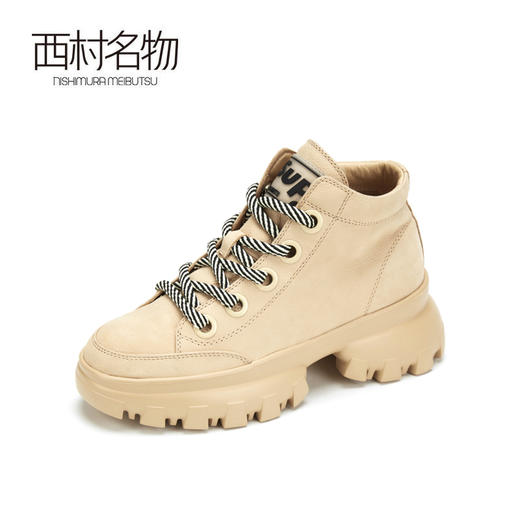 西村名物2019冬季新款马丁靴女厚底系带短靴高帮老爹鞋X29DS40261 商品图1
