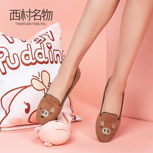 西村名物商场同款平底单鞋女2019新款减龄小猪豆豆鞋子X29AE10441 商品图3