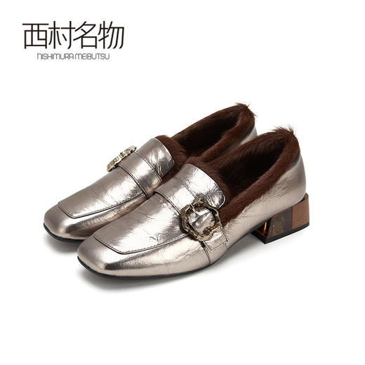 西村名物豆豆鞋女冬新款秋百搭英伦风小皮鞋毛毛鞋外穿X29CM33221 商品图0