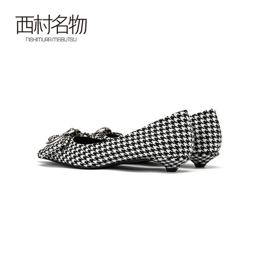 西村名物商场同款尖头单鞋女2019新款时尚格子小猫跟鞋10811 商品图3