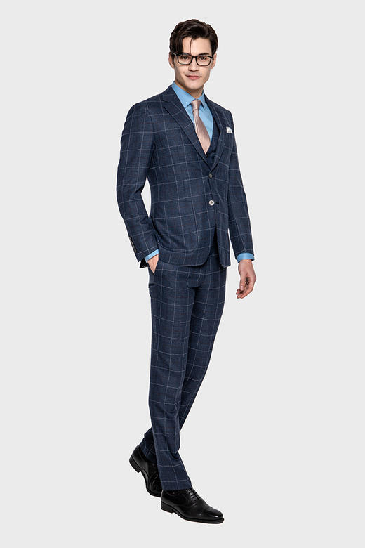 callisto海军蓝窗格纹西服 绵羊毛 SPBWJ055NA 商品图2