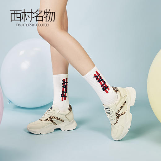 西村名物商场同款2019女新款休闲运动鞋豹纹小白鞋舒适时尚X29AM14901 商品图3