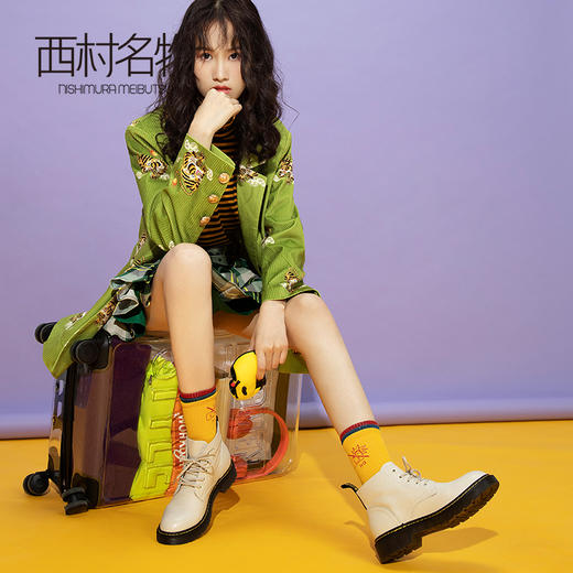 西村名物2019冬季新款平底舒适复古系带马丁靴女绑带短靴X29DS40571 商品图2