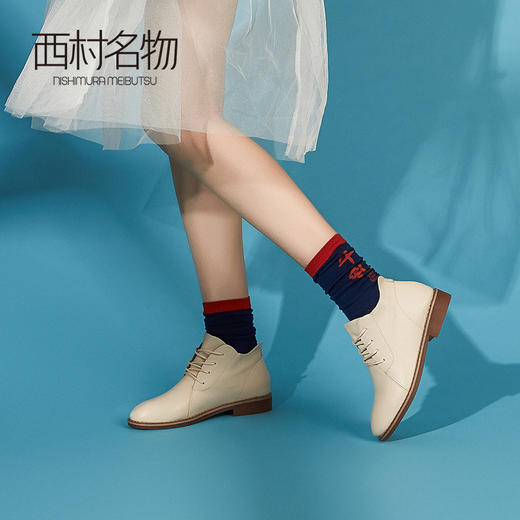 西村名物马丁靴女头层牛皮英伦复古加绒保暖小皮女靴鞋X284S40271 商品图0