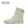 西村名物牛皮马丁靴真皮靴子2019冬季新款经典圆头平跟短靴X29DS44621 商品缩略图3