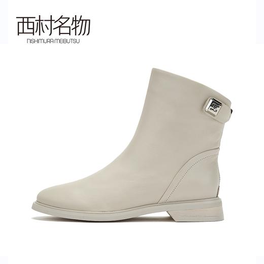 西村名物牛皮马丁靴真皮靴子2019冬季新款经典圆头平跟短靴X29DS44621 商品图3